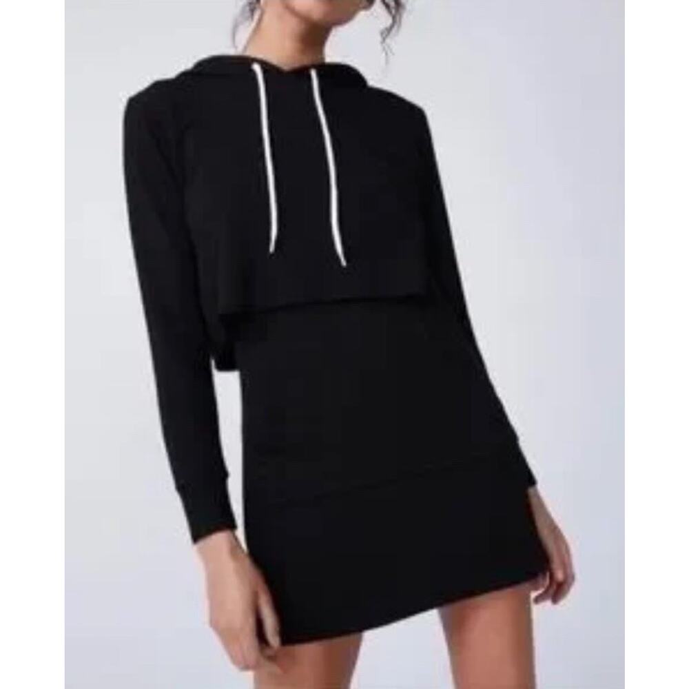 NWT Monrow Double Layer Hoodie Dress Black Women's Size M
